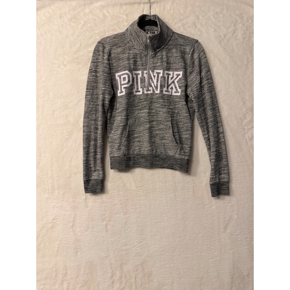 Victoria's Secret PINK Grey Space Dye Quarter Zip Pullover Sweatshirt XS 394129